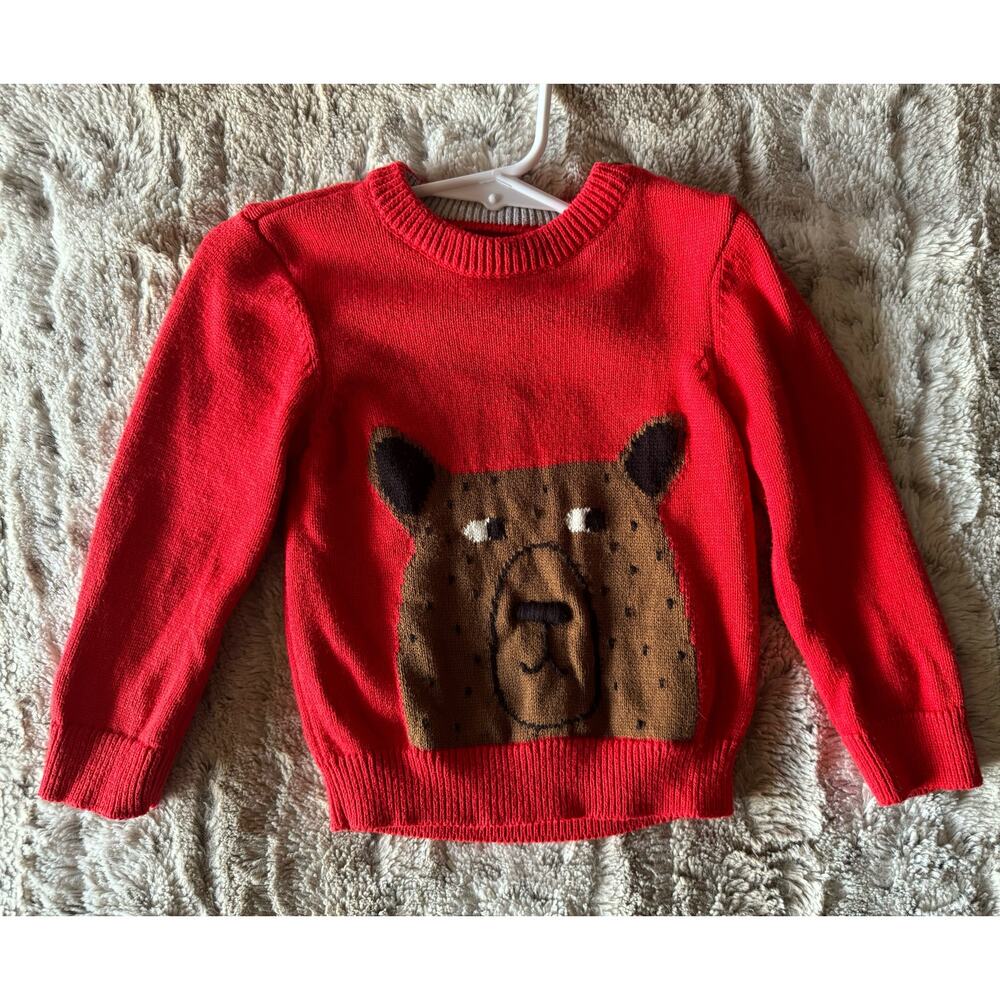 Joules red knit bear face sweater, 12-18 months